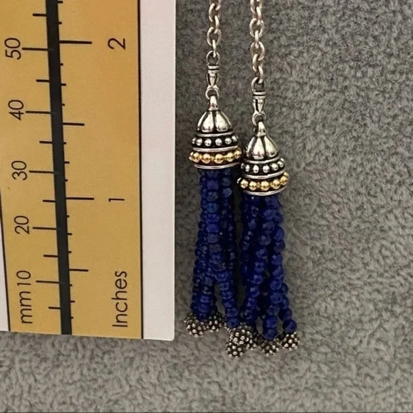 LAGOS Sterling Silver 18k Yellow Gold Caviar Icon Lapis Tassel Lariat Necklace